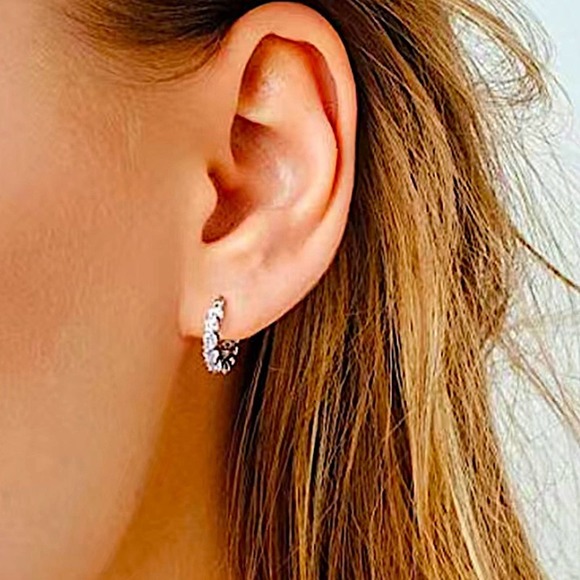 Gold Plated Zircon Diamond Huggie Hoop Earrings - Picture 4 of 5